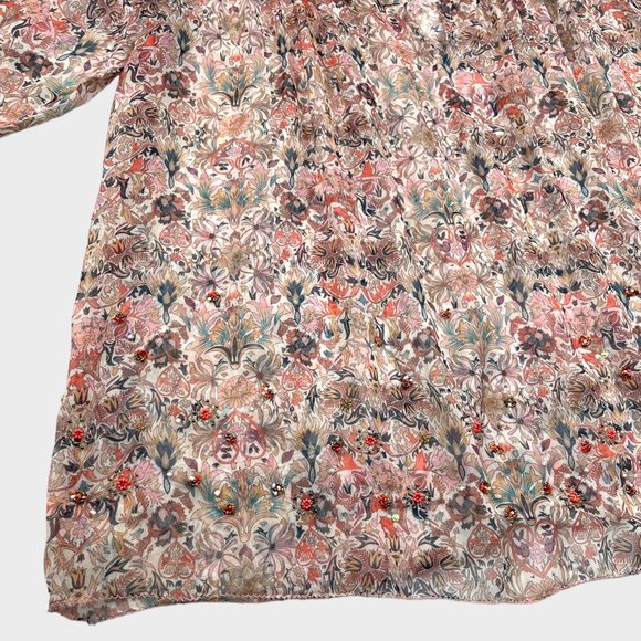 Zadig & Voltaire Taya Mousseline Mini Kaleido Floral Beaded Tunic Blouse Size S - Picture 6 of 16